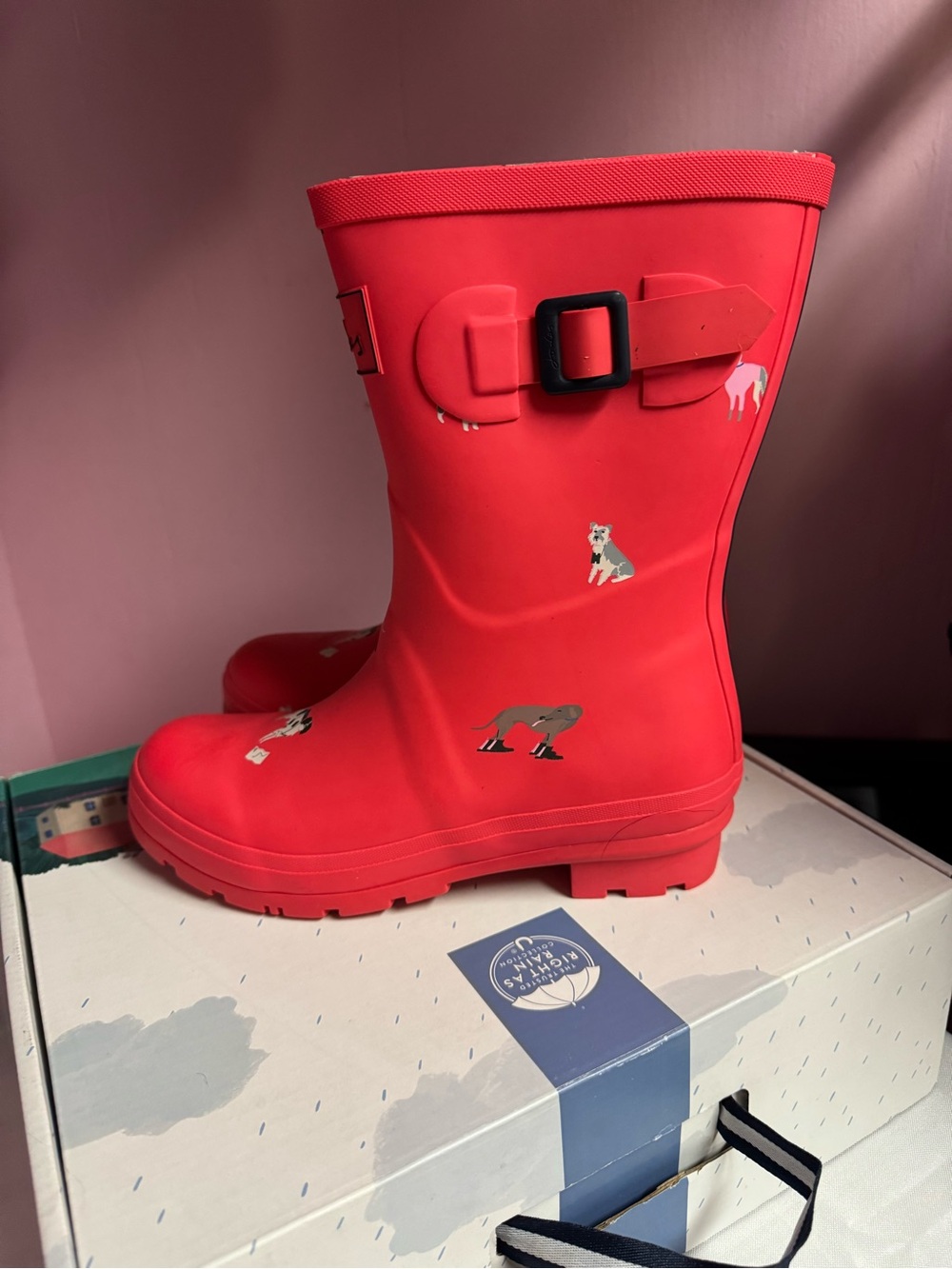 Joules Red Women’s Animal-Print Waterproof Rain Boots